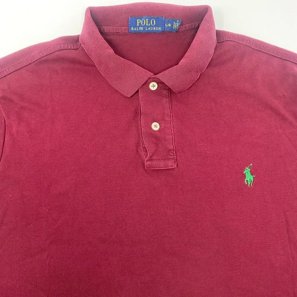 Polo Ralph Lauren Men's Large Burgundy Red Short Sleeve Custom Fit Polo Shirt